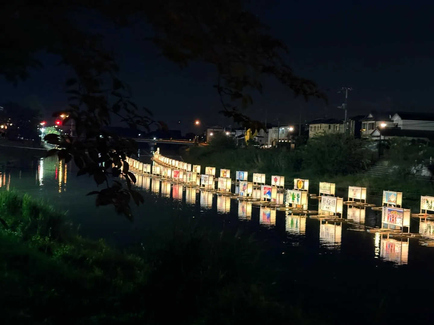 夏の夜空と川面を彩る、幻想的な光の帯。